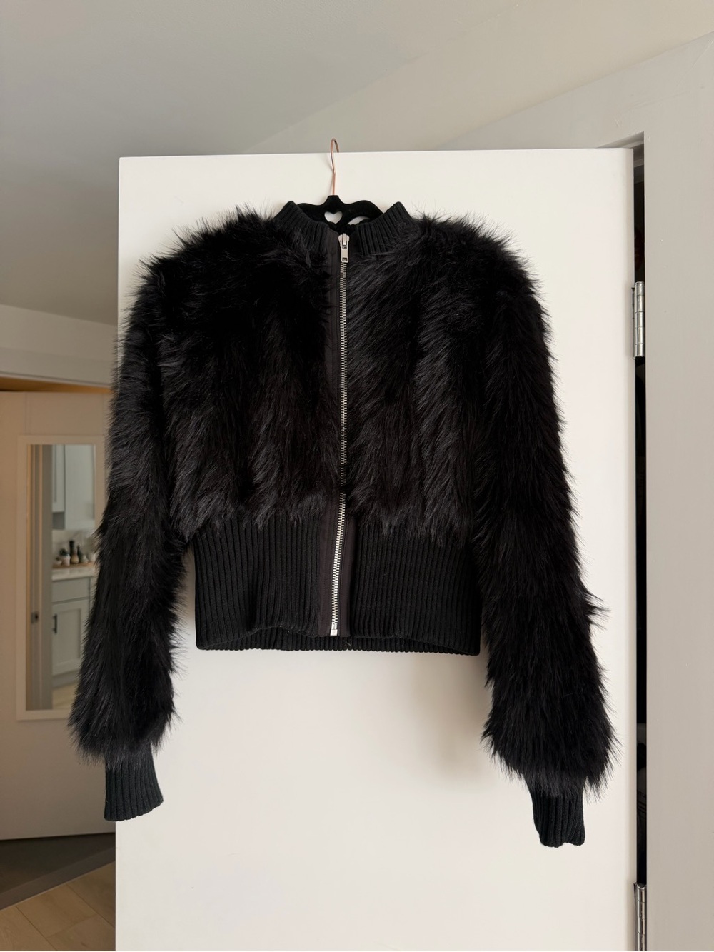 Motel Rocks Black Faux Fur Zip-Front Women's Jacket